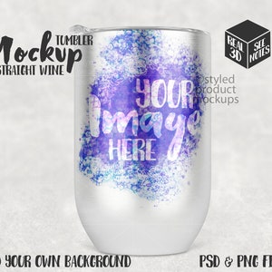 Dye sublimation 12oz stainless steel straight wine tumbler Mockup | Add your own image and background
