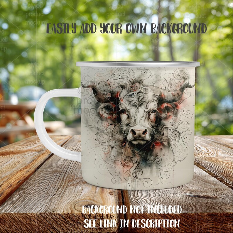 Maqueta de taza de campamento de 11 oz con sublimación de tinta / Agregue su propia imagen y fondo imagen 3