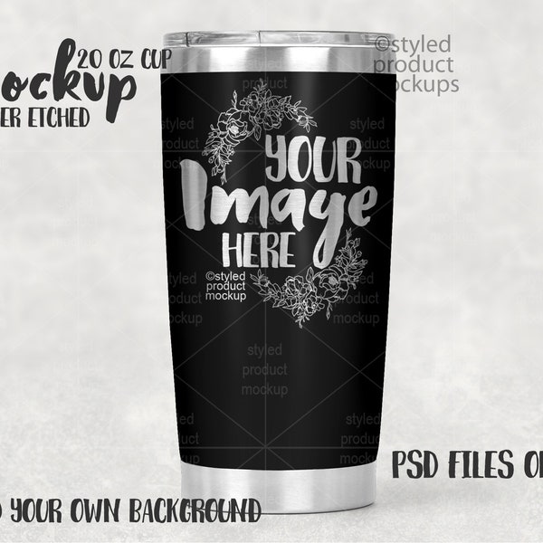 20 oz laser etched coated tumbler Mockup | Add your own image and background