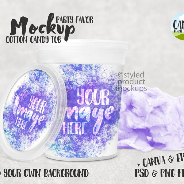 Cotton candy tub label party favor Mockup | Add your own image and background | Canva frame mockup