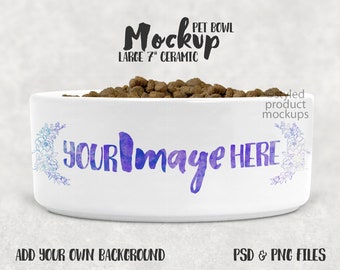 Dye sublimation large ceramic pet bowl mockup | Add your own image and background