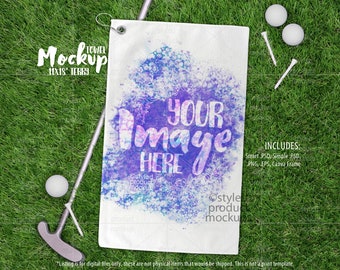 Dye sublimation 11x18 terry cloth golf towel with grommet Mockup | Add your own image