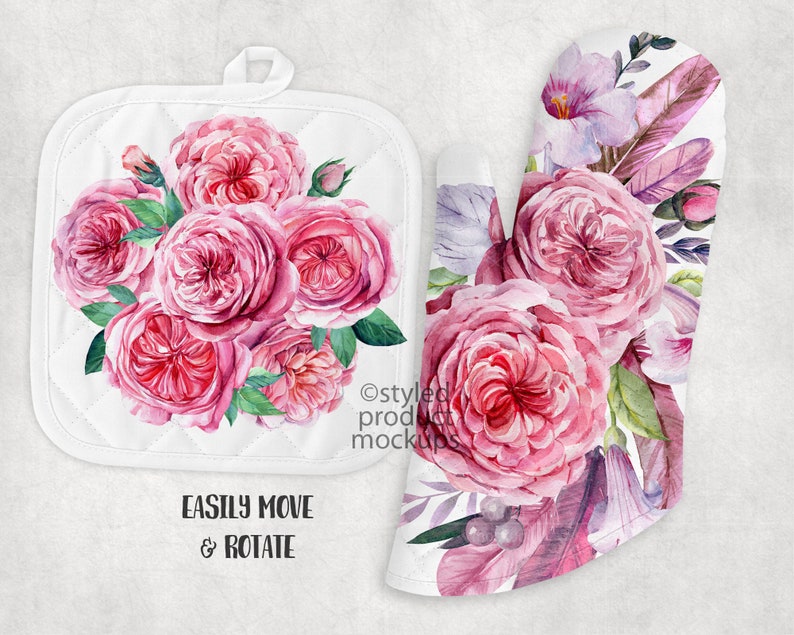 Download Dye sublimation quilted oven mitt and square pot holder mockup | Etsy