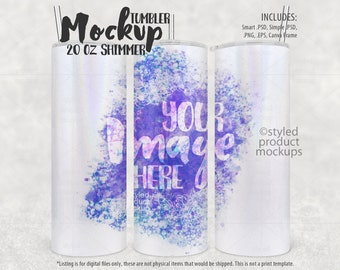 Dye sublimation 20oz skinny shimmer tumbler Mockup | Add your own image and background