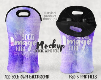 May include: A purple and blue double wine tote with a black handle and the text "Your Image Here" and "Double Wine Tote".