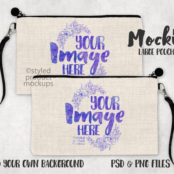 Dye sublimation linen pouch with strap mockup template | Add your own image and background