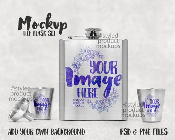 Download Dye Sublimation Hip Flask Gift Set Mockup Add Your Own Image Etsy