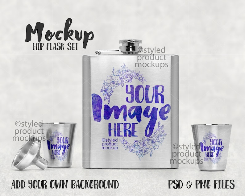 Dye sublimation hip flask gift set mockup Add your own image | Etsy