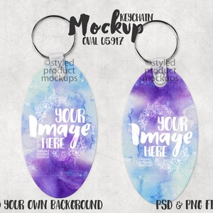 Two sided oval shaped keychain Mockup Template | Add your own image and background