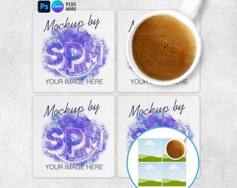 Square Fabric Top Coaster Mockup (PSD, Canva, PNG)