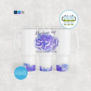 Dye sublimation 40oz tumbler with handle Mockup (PSD, Canva, PNG)