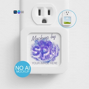 Square Night Light Mockup for Sublimation | Wall Plug Nighlight Lit and Unlit (PSD, Canva, PNG)