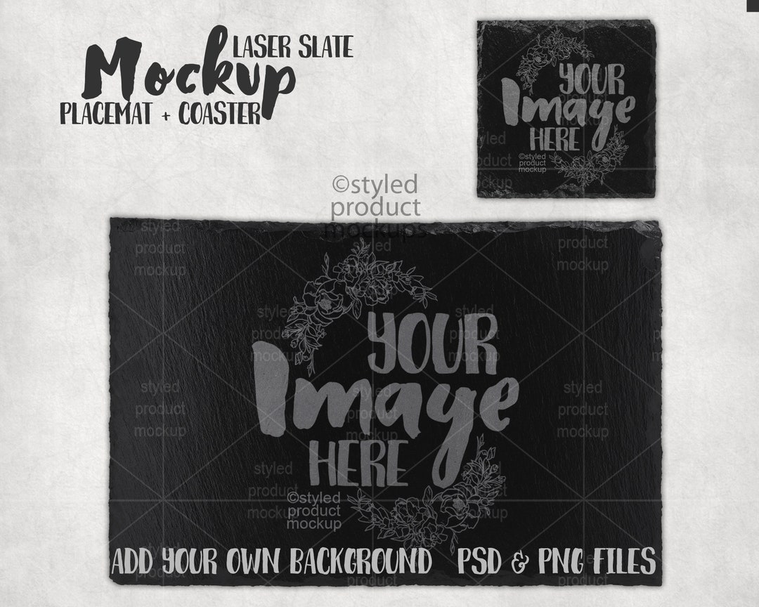 Laser Etch Slate Placemat and Square Coaster Set Mockup Add Etsy
