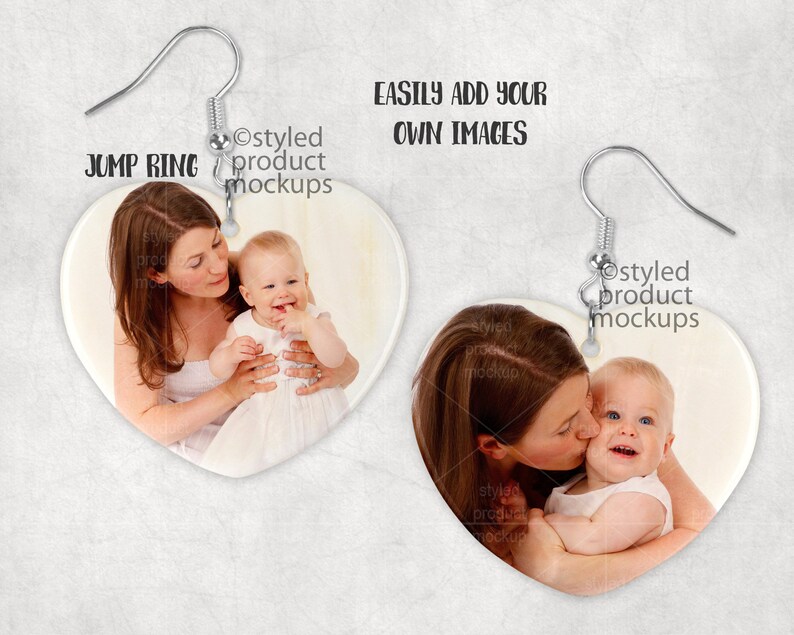 Dye Sublimation Heart Shaped Natural Shell Earring Mockup | Add Your ...