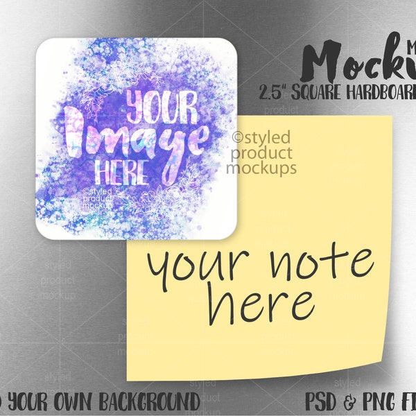 Dye sublimation square hardboard magnet mockup | Add your own image and background