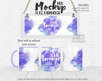 Dye sublimation 11oz mug farmhouse scene Mockup | Add your own image and background | Canva Frame Mockup