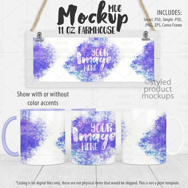 Dye sublimation 11oz mug farmhouse scene Mockup | Add your own image and background | Canva Frame Mockup