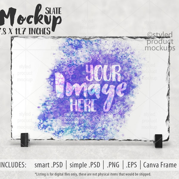 Dye sublimation 7.8 x 11.7 inch rectangle slate mockup | Add your own image and background