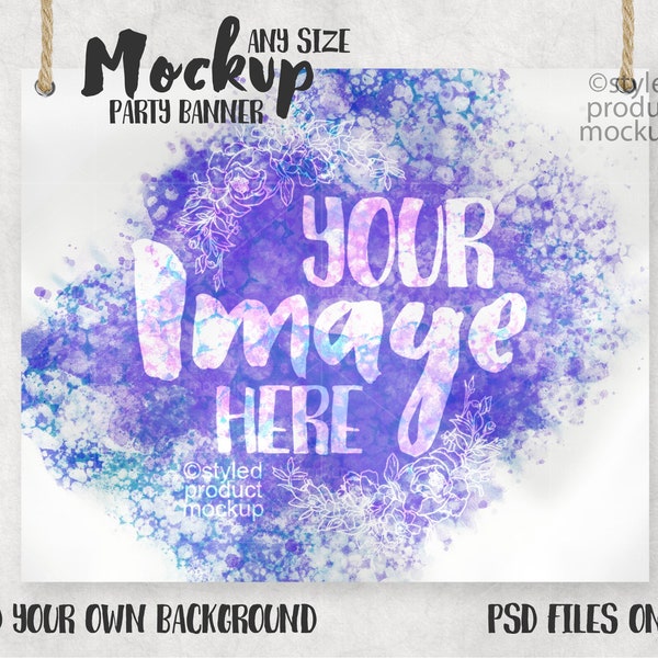 Any size free hanging party backdrop banner Mockup | Add your own image and background