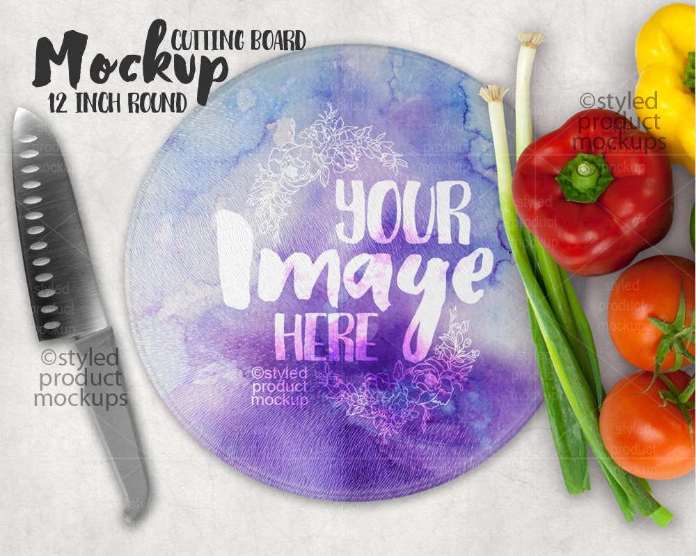 Download Round Cutting Board Mockup Template Etsy