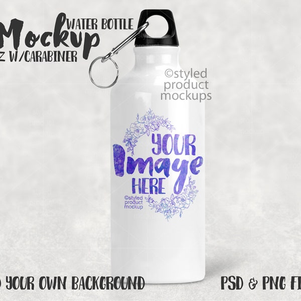 Dye sublimation white water bottle 20oz Mockup | Add your own image and background