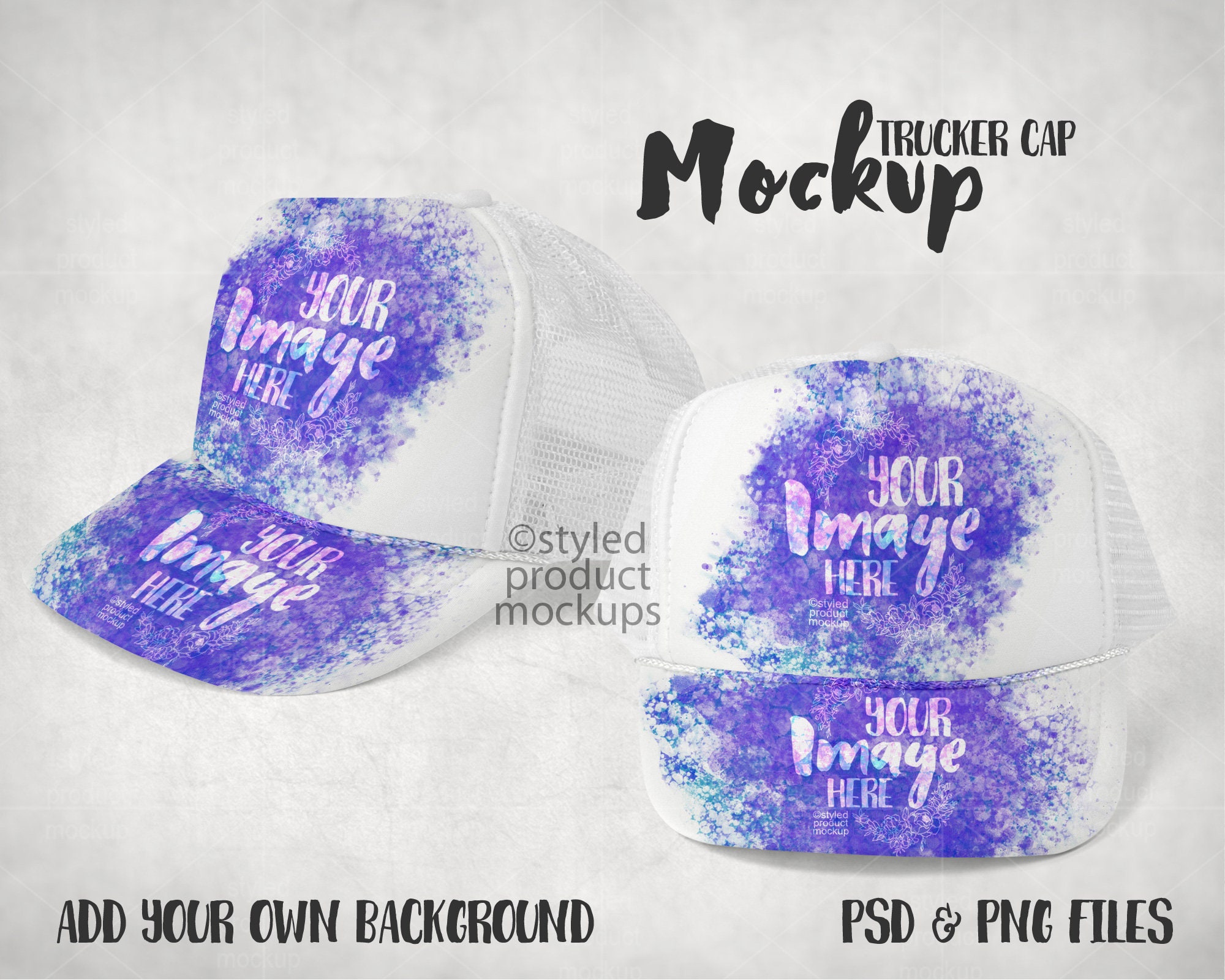 Dye Sublimation Trucker Cap Mockup Add Your Own Image and Background 