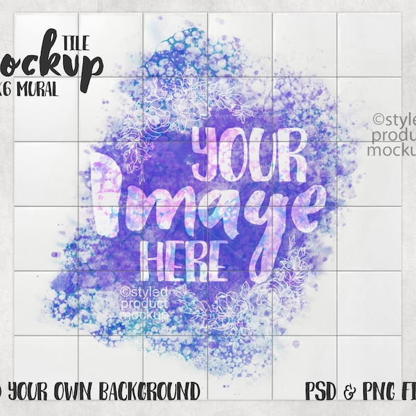 Dye sublimation 6x6 square tile mural Mockup | Add your own image and background