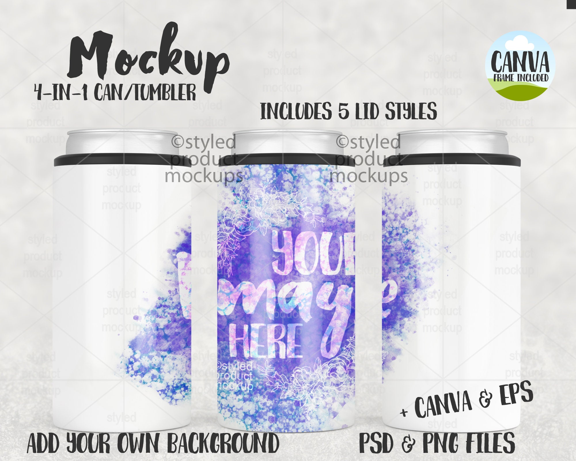 Dye sublimation 4in1 can cooler tumbler Mockup | Add your own image and background | Canva Frame Mockup