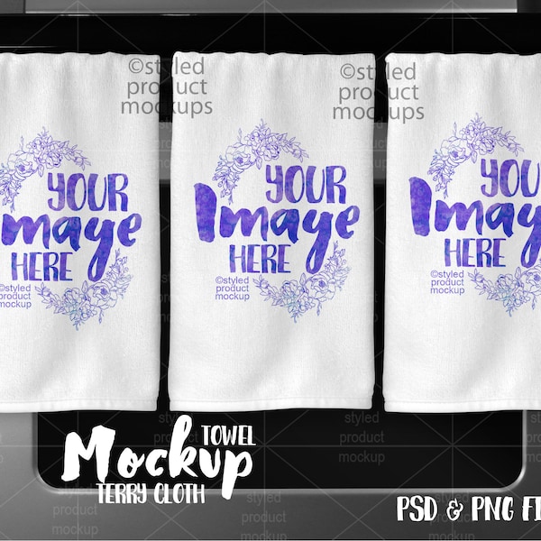 Dye sublimation terry cloth kitchen towel set Mockup | Add your own image and background