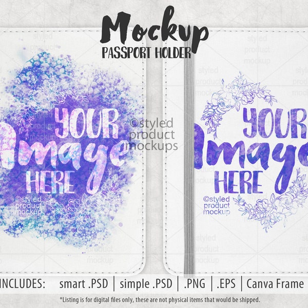 Dye sublimation full cover passport holder Mockup | Add your own image and background | Canva Frame Mockup