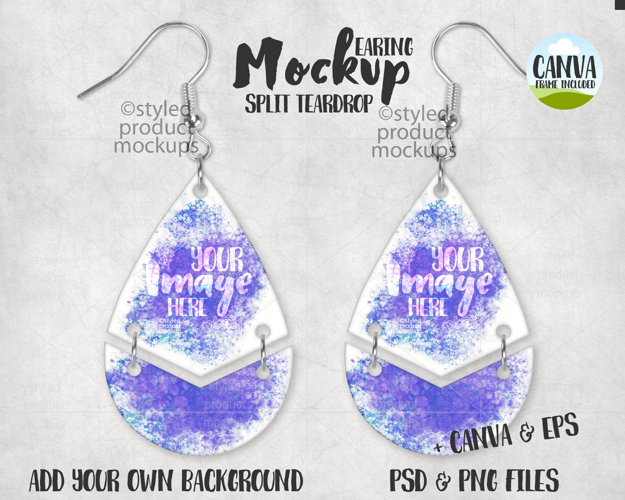 Dye sublimation split teardrop earring Mockup | Add your own image and background