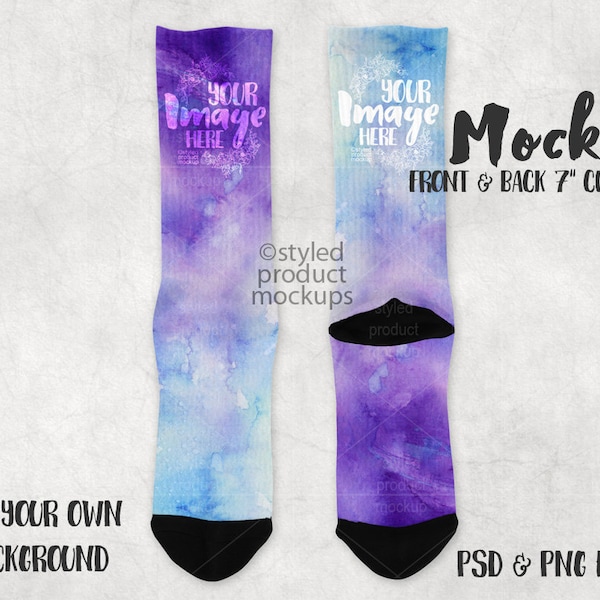 Pair of socks with black heel and toe and 7 inch white cuff mockup template