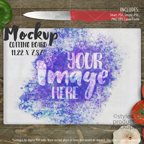 Dye sublimation smooth glass cutting board Mockup | Add your own image and background