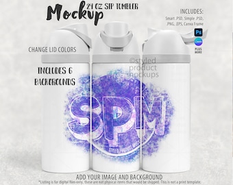 24oz Sip Tumbler Mockup for Dye Sublimation (Photoshop, Canva, PNG)