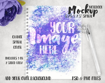 Spiral bound Wire-O notebook mockup | Add your own image and background