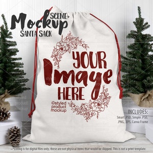 Drawstring bag Santa sack mockup scene | Add your own image and change background colors