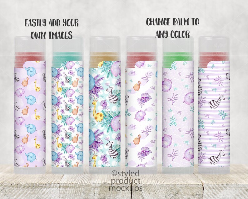 Download Lip balm tube label with safety tab set mockup template Add | Etsy