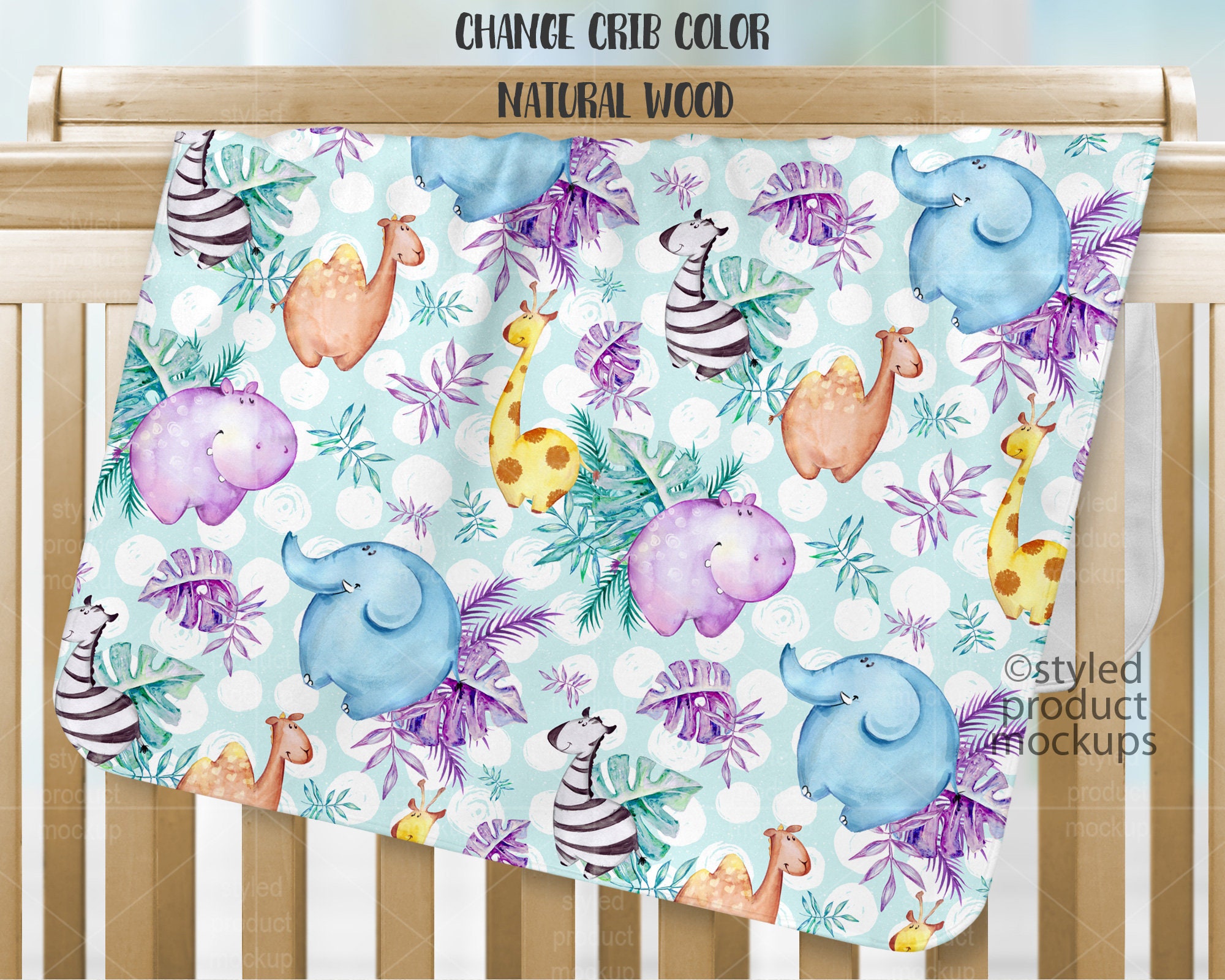 Dye sublimation fleece baby blanket on crib mockup