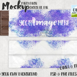 Party favor chocolate bar wrapper without foil Mockup | Add your own image and background | canva frame mockup