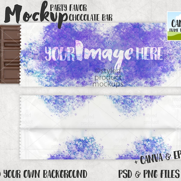 Party favor chocolate bar wrapper without foil Mockup | Add your own image and background | canva frame mockup