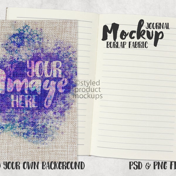 Dye sublimation burlap journal Mockup | Add your own image and background