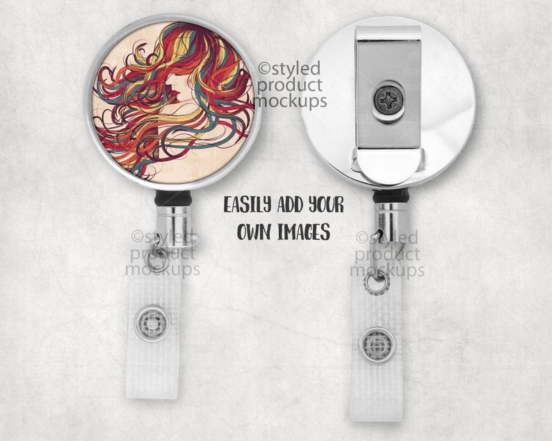 Download Metal badge reel with slide on clip Mockup Template with ...