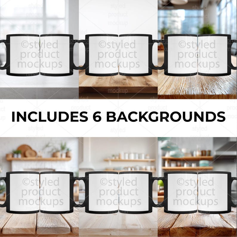Svart muggmodellpaket | 11oz sublimeringsmugg PSD PNG Canva-ram bild 2
