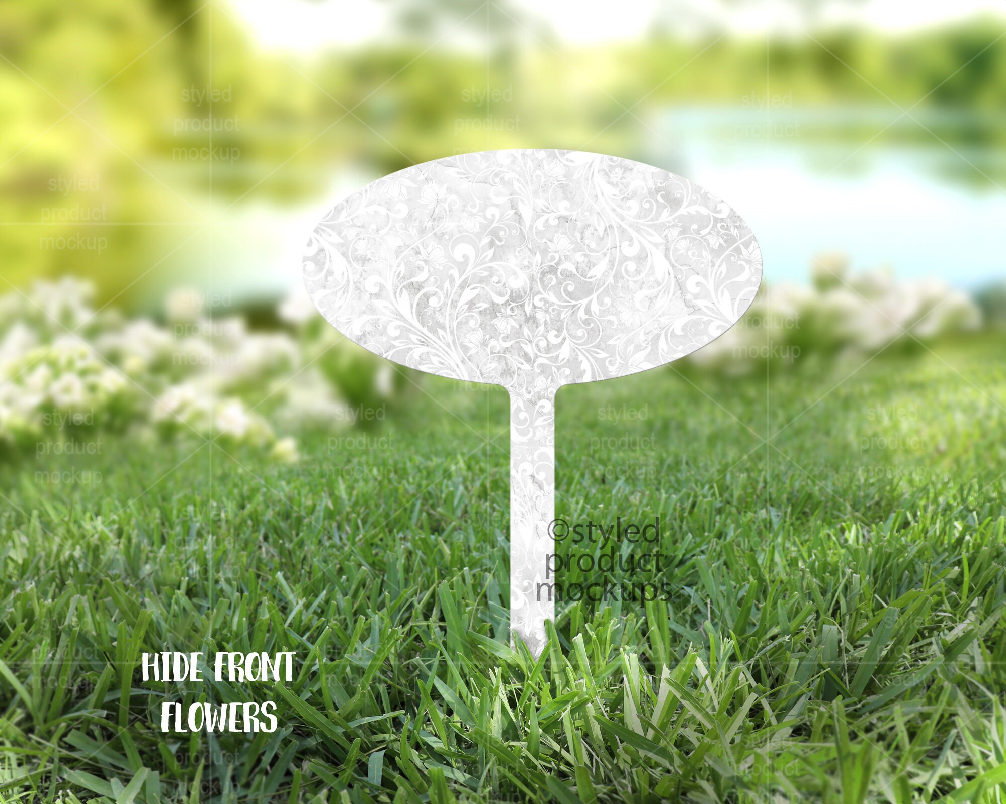 Dye sublimation 4775 oval yard sign in garden mockup Add Etsy