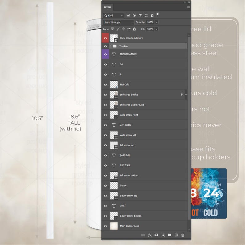 20oz Skinny Tumbler Mockup Bundle Listing Kit | 5 PSD Smart Object Files + Canva Video Template image 12