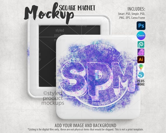 Square Magnet Back Button Mockup | Add your own image and background