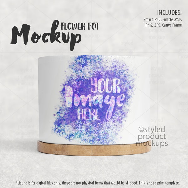 Dye sublimation straight ceramic flower pot with bamboo wood base Mockup | Add your own image and background