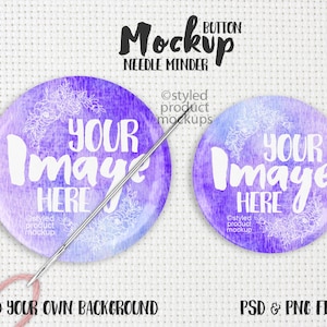 Magnetic needle minder button mockup template with front and back view | Add your own image and background