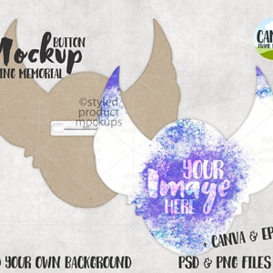 Dye sublimation angel wing memorial pin Mockup | Add your own image and background | canva frame mockup