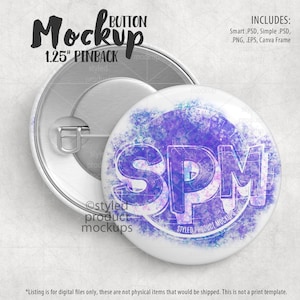 1.25 Inch Pinback Button Mockup | PSD Smart Object + Canva Frame | Digital Download for Etsy Previews